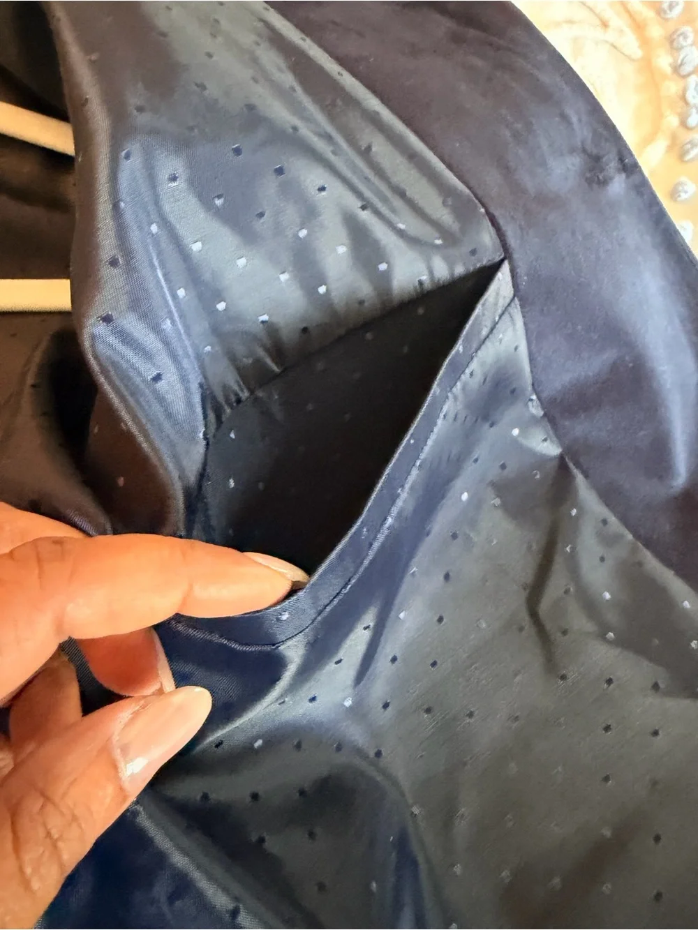 Navy Velvet Mandarin-Collar Blazer with Pocket Square